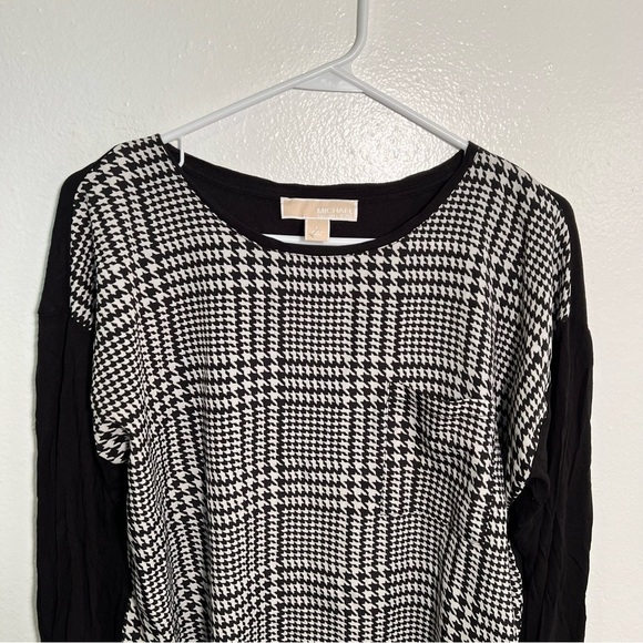 MICHAEL Michael Kors Mixed Media Blouse Black White Houndstooth L - Picture 2 of 9